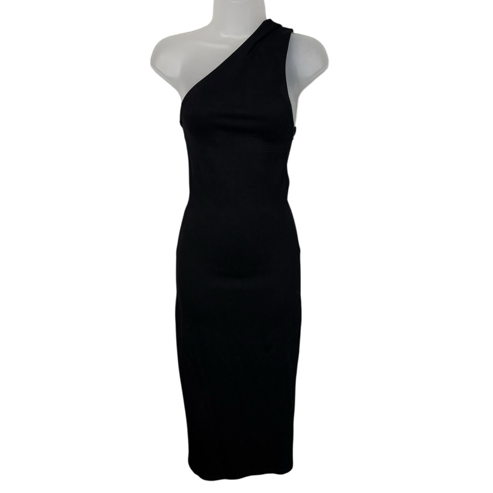 Marcella Manhattan Black One Shoulder Midi Length LBD Dress XXS 2XS NWT Formal
